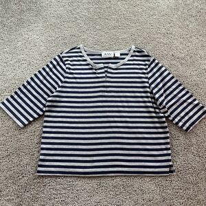 Allyson Whitmore Shirt Womens XL Blue Gray Striped 1/4 Zip Collar AW Sport *